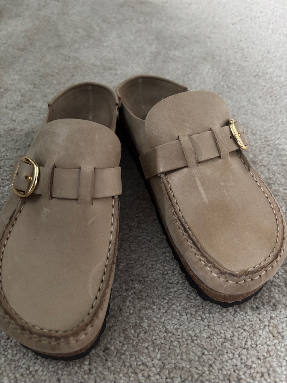 Women’s  Slip-On Buckle Mules in Tan